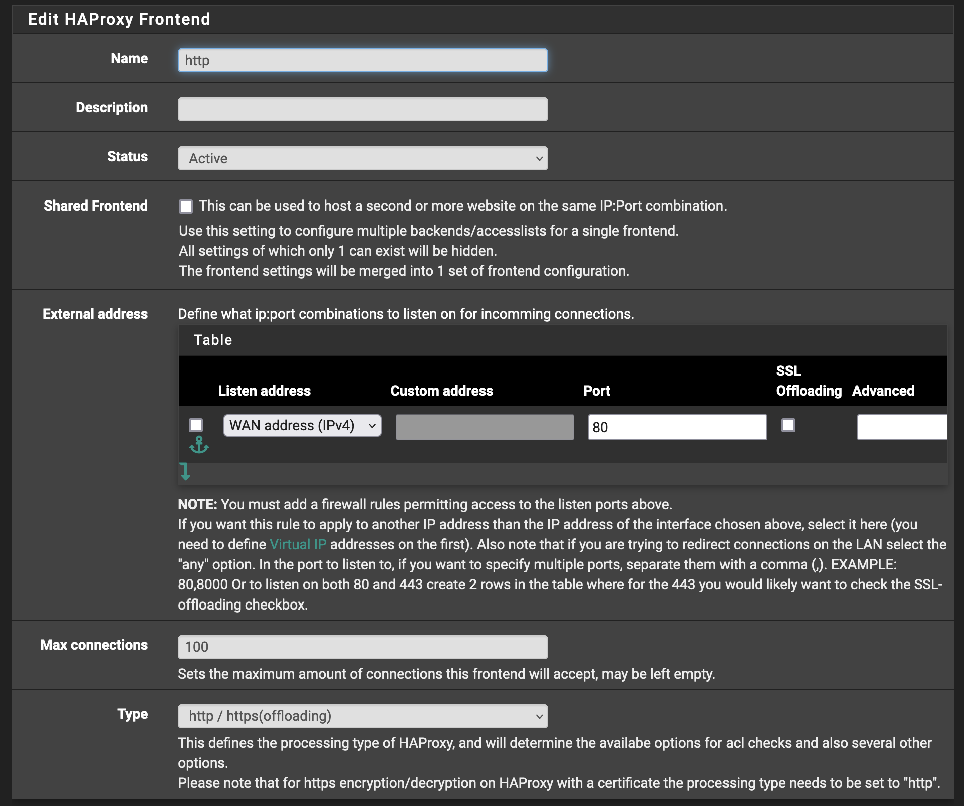 http HAProxy Frontend